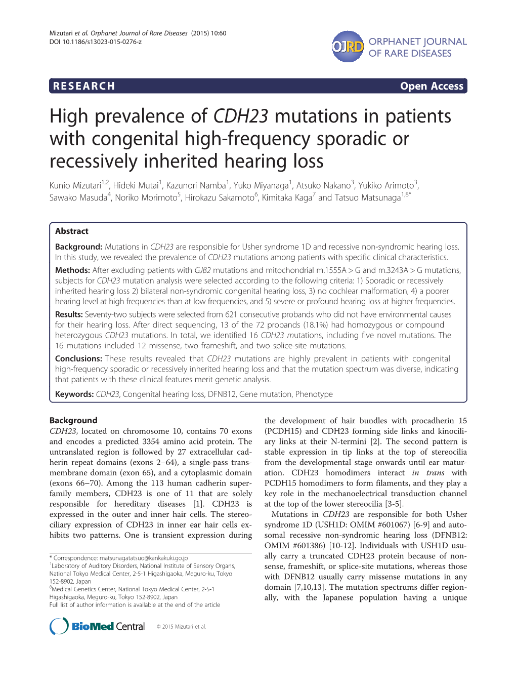 High Prevalence of CDH23 Mutations in Patients with Congenital High