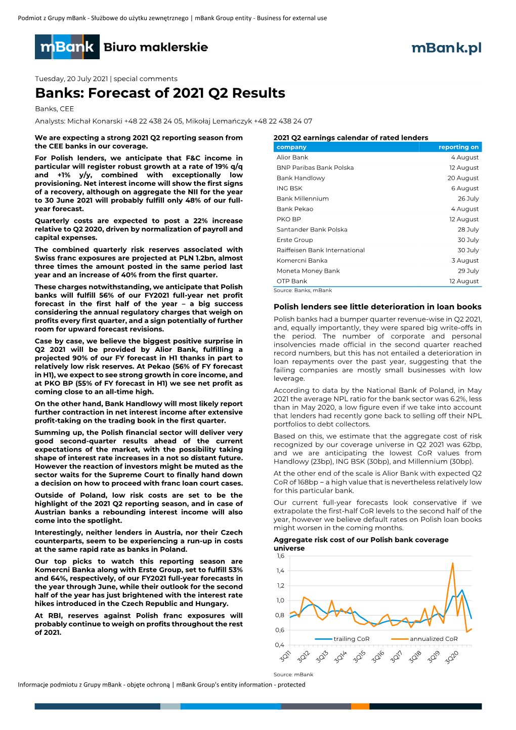 Banks: Forecast of 2021 Q2 Results