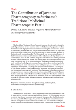 The Contribution of Javanese Pharmacognosy to Suriname’S Traditional Medicinal Pharmacopeia: Part 1 Dennis R.A