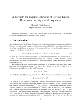 A Formula for Explicit Solutions of Certain Linear Recursions on Polynomial Sequences
