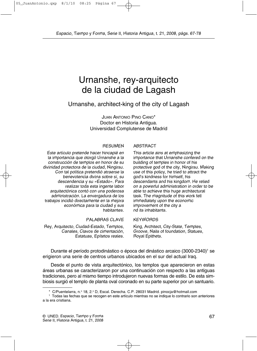 Urnanshe, Rey-Arquitecto De La Ciudad De Lagash
