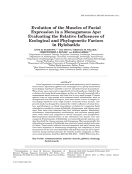 Evolution of the Muscles of Facial Expression in a Monogamous Ape: Evaluating the Relative Influences of Ecological and Phylogenetic Factors in Hylobatids