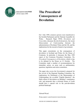 Procedural Consequences of Devolution, Which Is Due to Be Debated by the House on 21 October