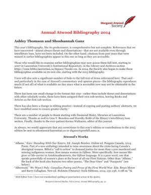 Annual Atwood Bibliography 2014