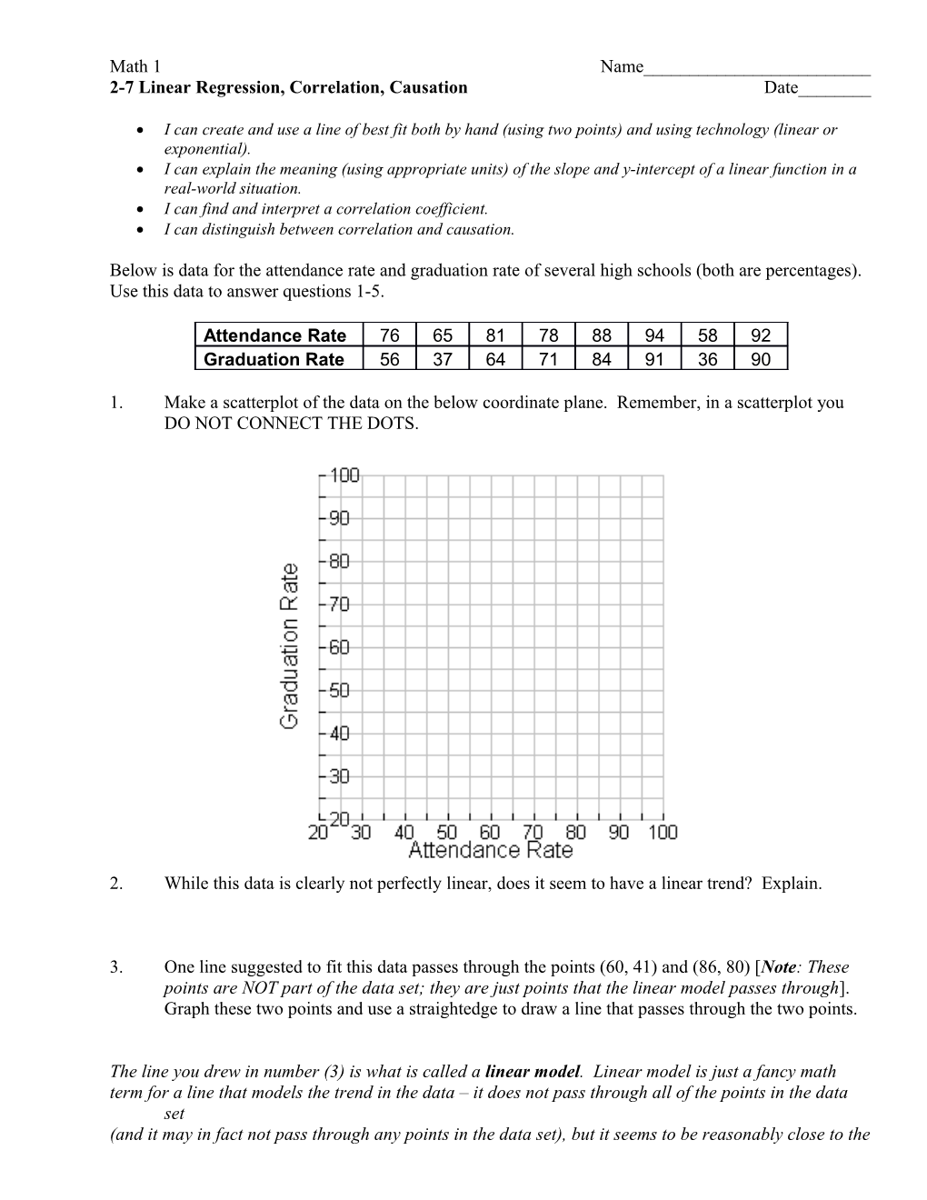 2-7 Linear Regression, Correlation, Causation Date______