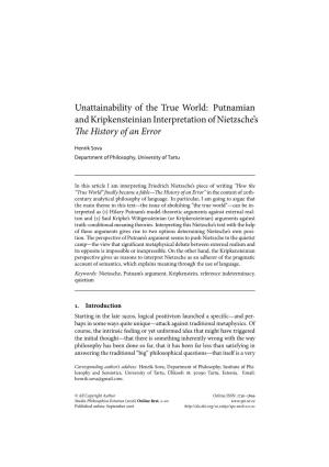 Unattainability of the True World: Putnamian and Kripkensteinian Interpretation of Nietzsche’S E History of an Error