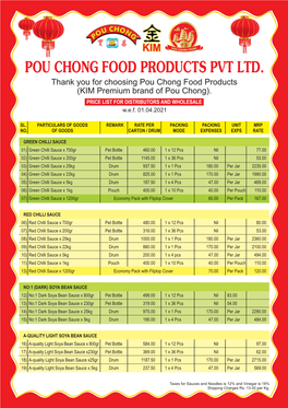 POU CHONG FOOD PRODUCTS PVT LTD. Thank You for Choosing Pou Chong Food Products (KIM Premium Brand of Pou Chong)