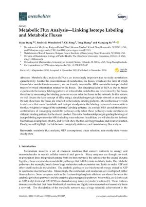 Metabolic Flux Analysis—Linking Isotope Labeling and Metabolic Fluxes