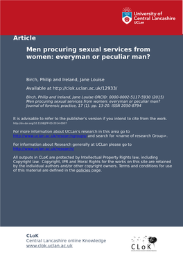Men Procuring Sexual Services from Women: Everyman Or Peculiar Man?