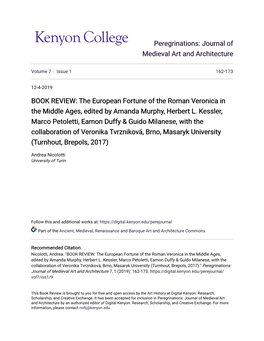 The European Fortune of the Roman Veronica in the Middle Ages, Edited by Amanda Murphy, Herbert L