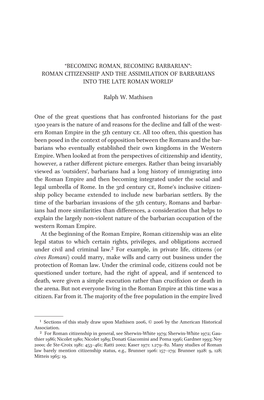 Roman Citizenship and the Assimilation of Barbarians Into the Late Roman World1