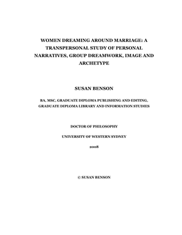 Women Dreaming Around Marriage: a Transpersonal Study of Personal Narratives, Group Dreamwork, Image and Archetype