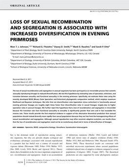 Loss of Sexual Recombination and Segregation Is Associated with Increased Diversification in Evening Primroses