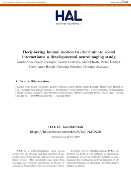 Deciphering Human Motion to Discriminate Social