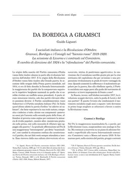 DA BORDIGA a GRAMSCI Guido Liguori