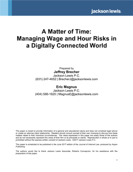 Managing Wage and Hour Risks in a Digitally Connected World