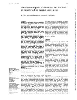 Impaired Absorption of Cholesterol and Bile Acids in Patients with an Ileoanal Anastomosis Gut: First Published As 10.1136/Gut.41.6.771 on 1 December 1997