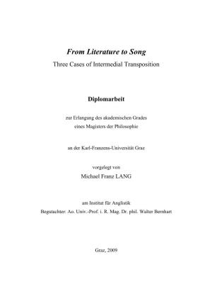From Literature to Song Three Cases of Intermedial Transposition