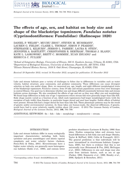 The Effects of Age, Sex, and Habitat on Body Size and Shape of the Blackstripe Topminnow, Fundulus Notatus (Cyprinodontiformes: Fundulidae) (Raﬁnesque 1820)