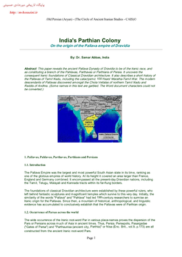India's Parthian Colony on the Origin of the Pallava Empire of Dravidia