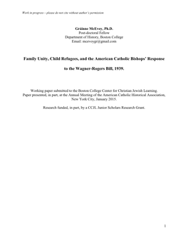 Family Unity, Child Refugees, and the American Catholic Bishops’ Response