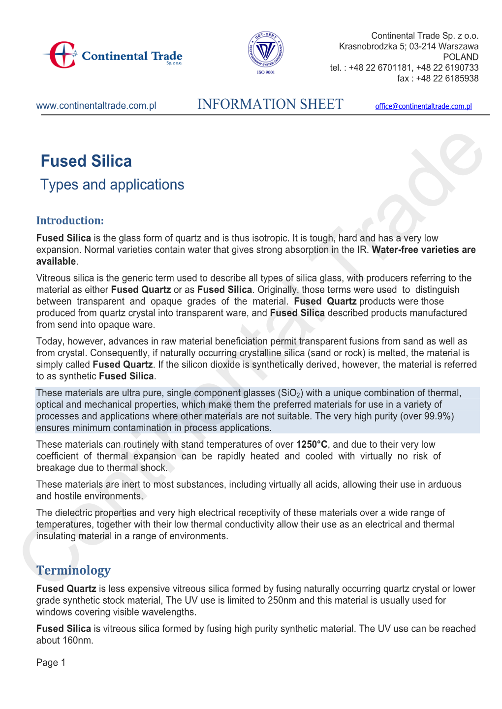 Fused Silica Types and Applications