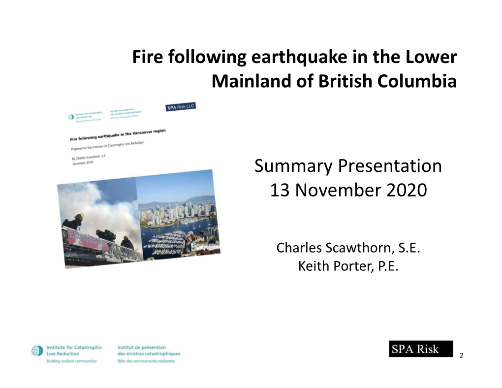 Fire Following Earthquake in the Lower Mainland of British Columbia