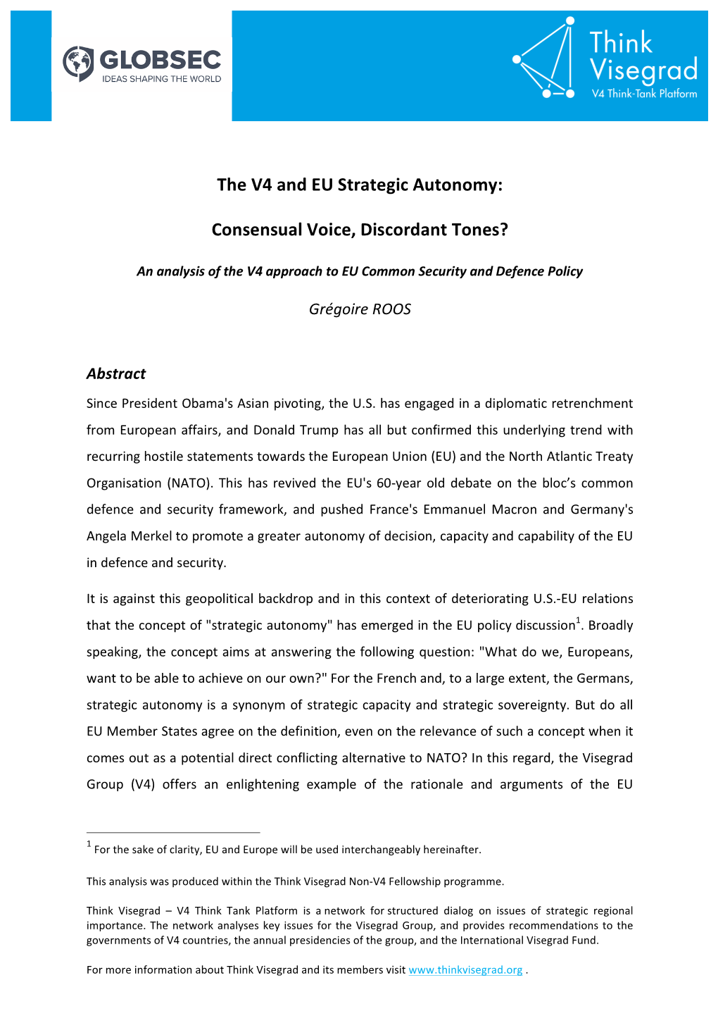 The V4 and EU Strategic Autonomy