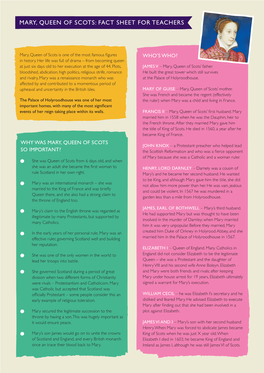 Mary, Queen of Scots: Fact Sheet for Teachers
