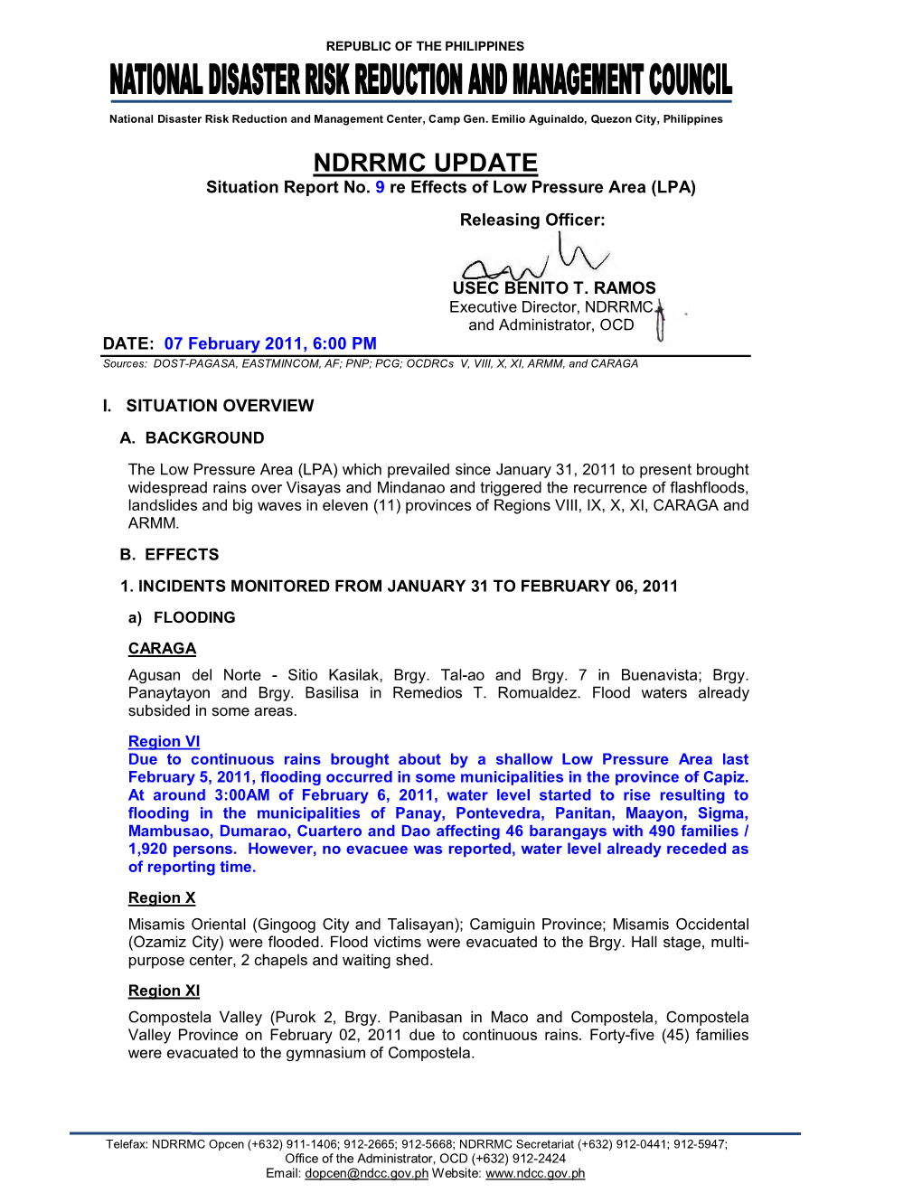 NDRRMC Update Sitrep No. 9 LPA 07 February 2011 6PM.Mdi