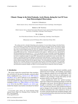 Climate Change in the Kola Peninsula, Arctic Russia, During the Last 50 Years from Meteorological Observations