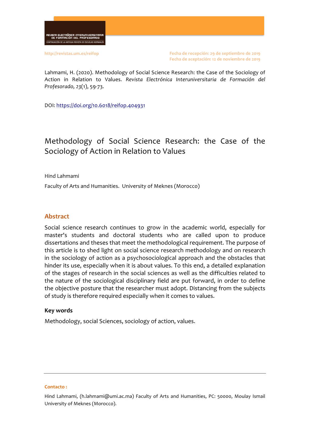 Methodology of Social Science Research: the Case of the Sociology of Action in Relation to Values