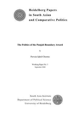 The Politics of the Punjab Boundary Award