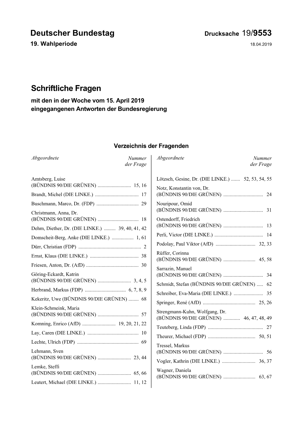 Drucksache 19/9553 19