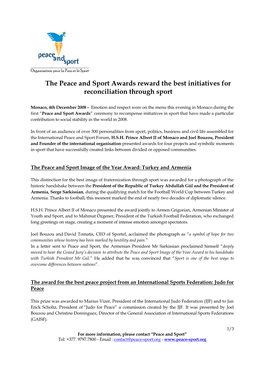 Peace and Sport Awards 2008’ Were Chosen by a Commission of Peace and Sport Members