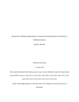 Beyond Sex Trafficking: Responding to Commercial Sexual Exploitation and the Role Of