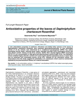 Antioxidative Properties of the Leaves of Daphniphyllum Chartaceum Rosenthal