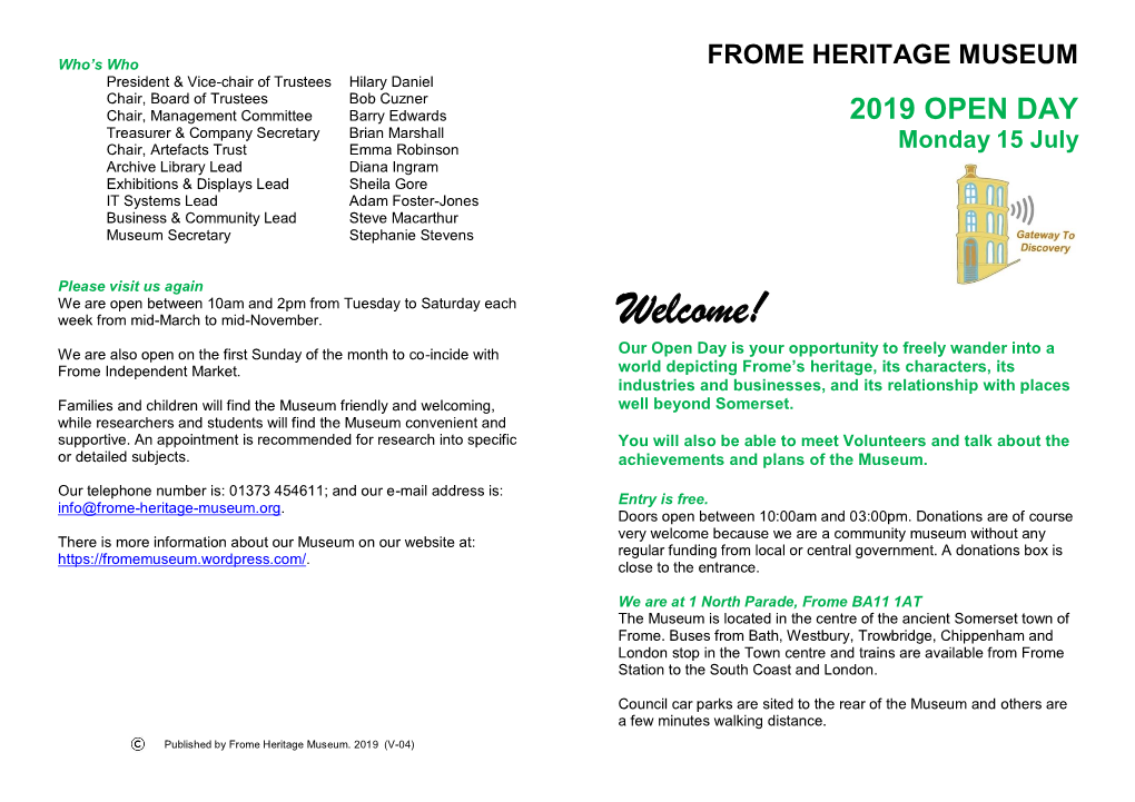 Frome Heritage Museum 2019 Open Day