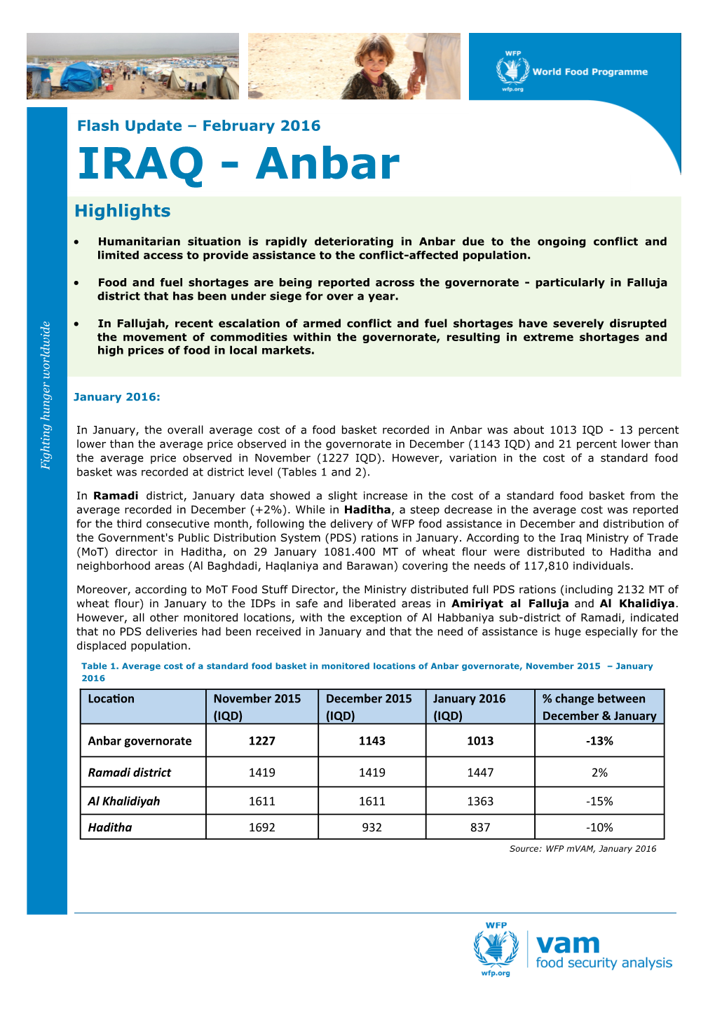 Iraq in Security Food Tracking 2016 January —