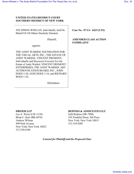 BRIEF AMENDED CLASS ACTION COMPLAINT . Document Filed By