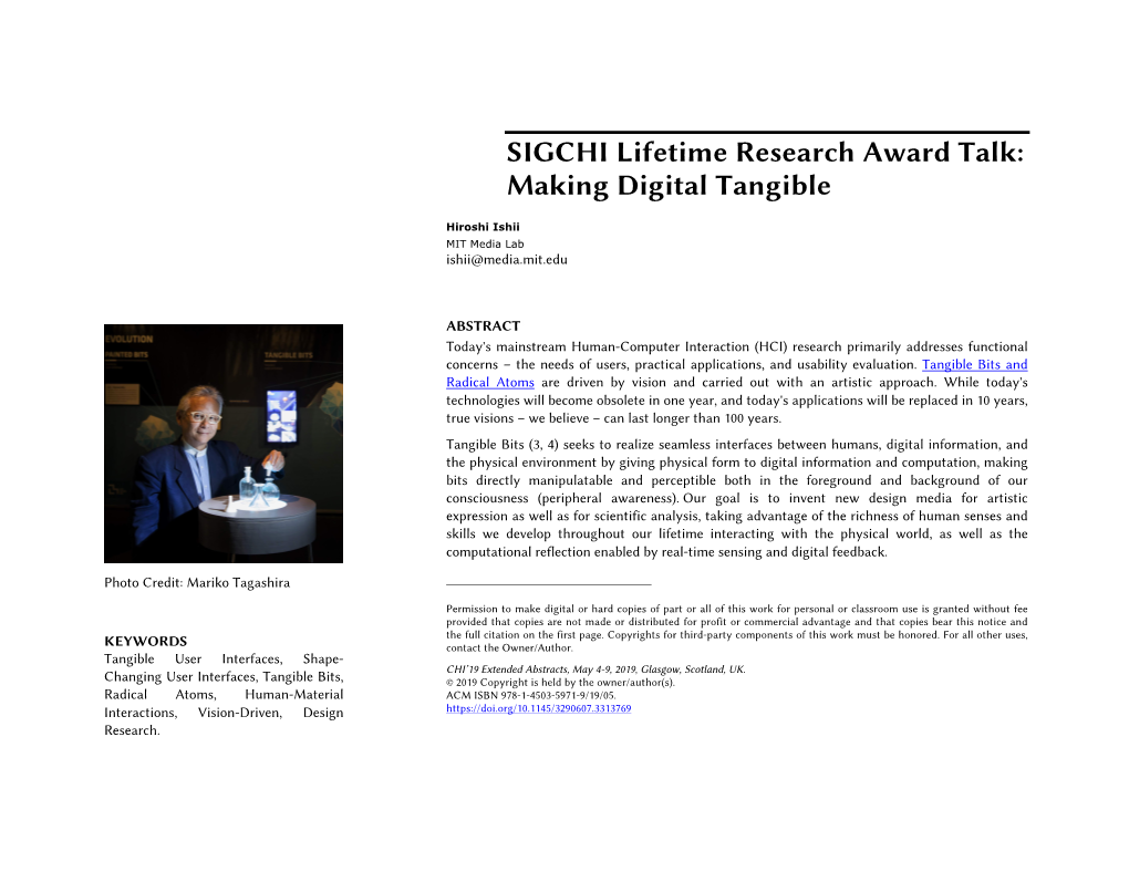 SIGCHI Lifetime Research Award Talk: Making Digital Tangible