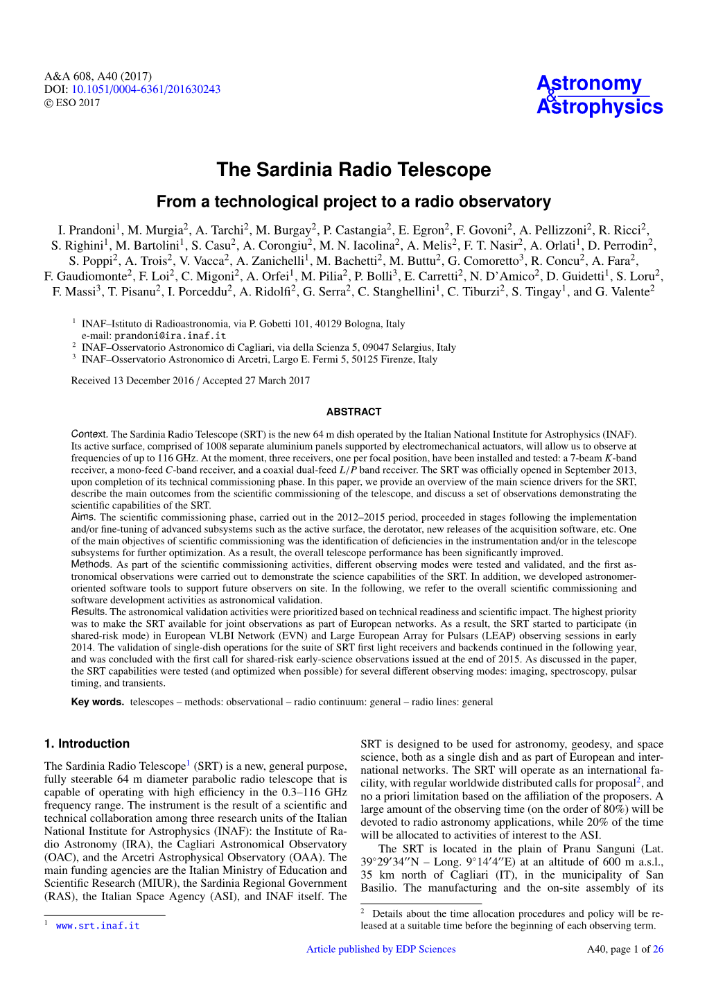 The Sardinia Radio Telescope from a Technological Project to a Radio Observatory