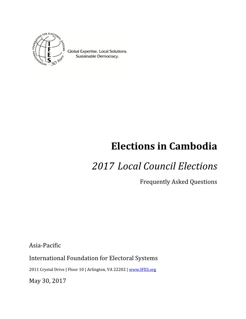 Elections in Cambodia: 2017 Local Council Elections Frequently Asked Questions