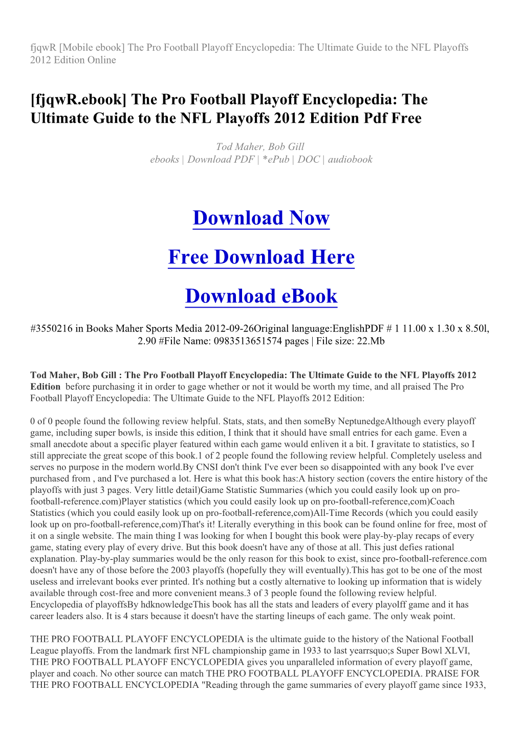 The Pro Football Playoff Encyclopedia: the Ultimate Guide to the NFL Playoffs 2012 Edition Online