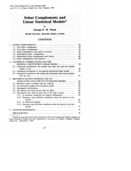 Schur Complements and Linear Statistical Models* by George P