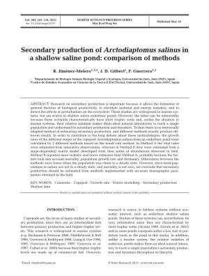 Secondary Production of Arctodiaptomus Salinus in a Shallow Saline Pond: Comparison of Methods