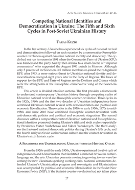 Competing National Identities and Democratization in Ukraine: the Fifth and Sixth Cycles in Post-Soviet Ukrainian History