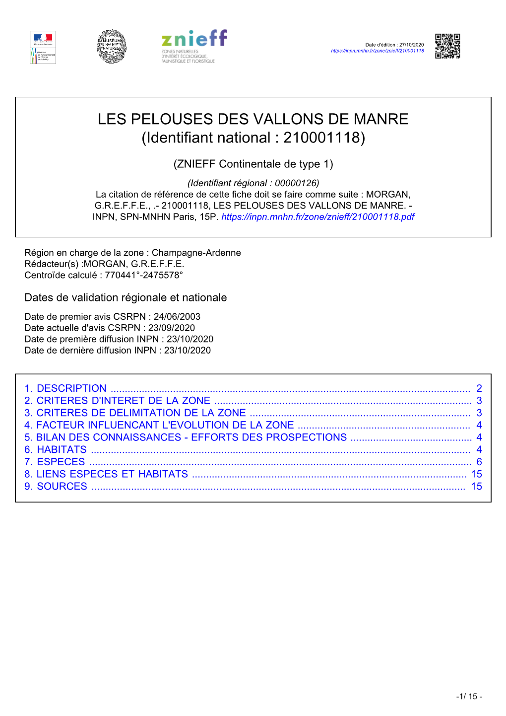 LES PELOUSES DES VALLONS DE MANRE (Identifiant National : 210001118)