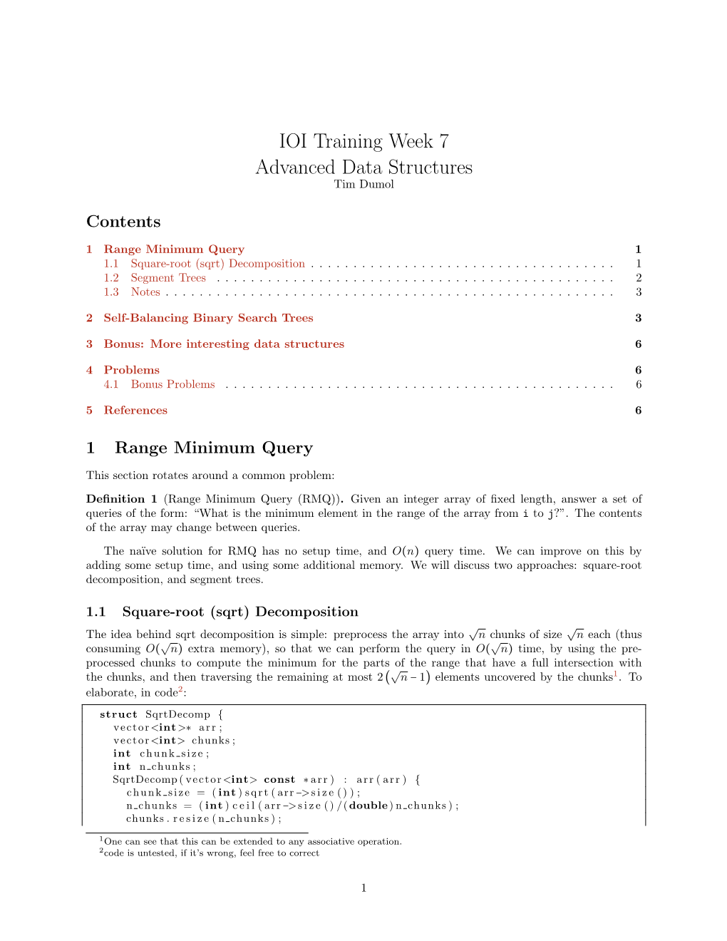 IOI Training Week 7 Advanced Data Structures Tim Dumol