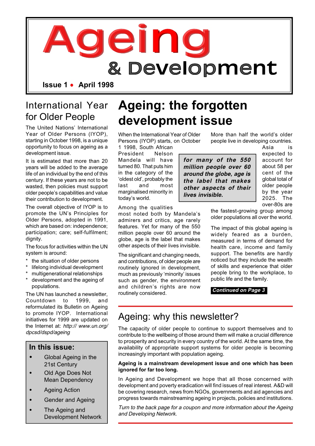 Ageing & Development, Issue 1